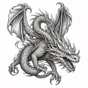 tiny 3 fantasy dragon scene tattoo design idea