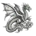 tiny 3 fantasy dragon scene tattoo design idea