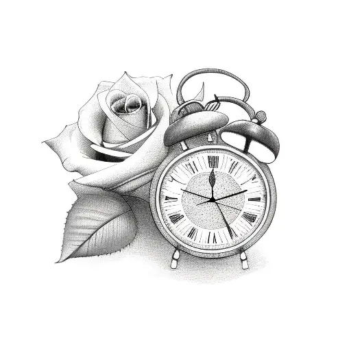 two roses and a clock tattoo design idea
