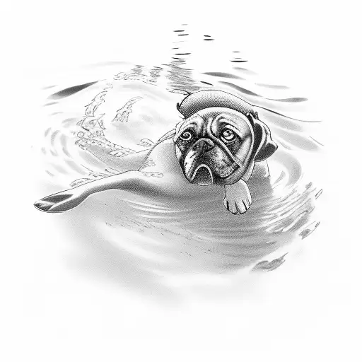 An IT project manager diving into a pool with a dog swimming alongside tattoo design idea