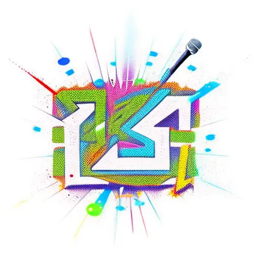 A y2k style graffiti design featuring a microphone and music notes tattoo design idea