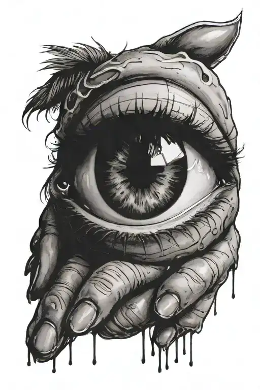bleeding eye in a hand palm tattoo design idea