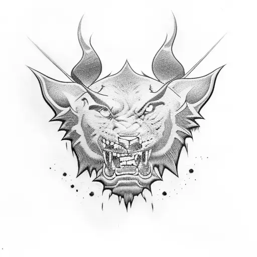 old School pantera com chamas  tattoo design idea