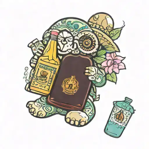cuddly toy with a bottle of tequila bottle tattoo design idea