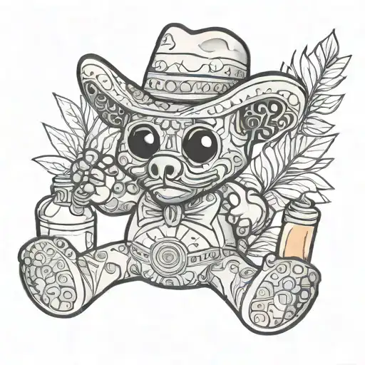 soft toy with a bottle of tequila bottle tattoo design idea