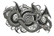 Dragon intertwined with a labyrinth representing the complexity of knowledge and learning tattoo design idea