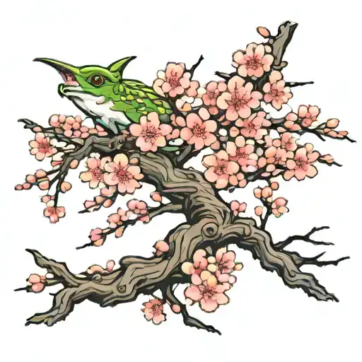 r34 skyline with cherry blossom tree branch tattoo design idea