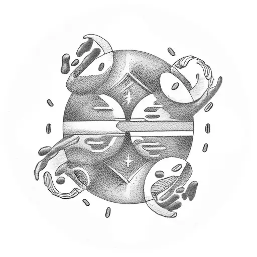 A tennis ball and coffee beans forming a yin and yang symbol, symbolizing the balance between hobbies and work tattoo design idea