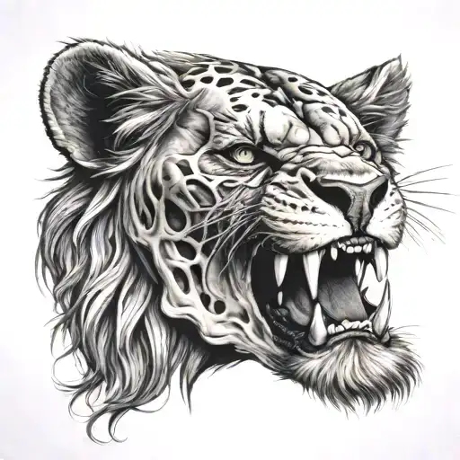 Realistic skull tattoo with lion head tattoo design idea