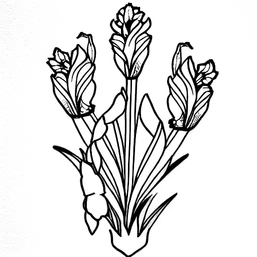 outline of Gladiolus, iris, Sakura and narcissus  tattoo design idea