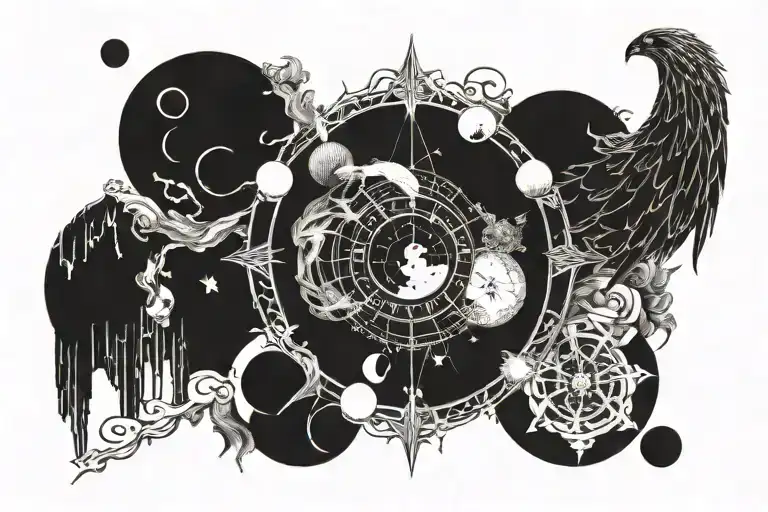 INVICTUS times new moon phases integrated design merging Earth wind tattoo design idea