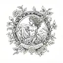 A tattoo of a composition about Greek sculpture art, with something about nature like branches. The word tattoo design idea