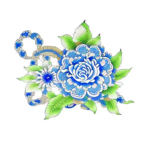 blue porcelain flower pattern  tattoo design idea
