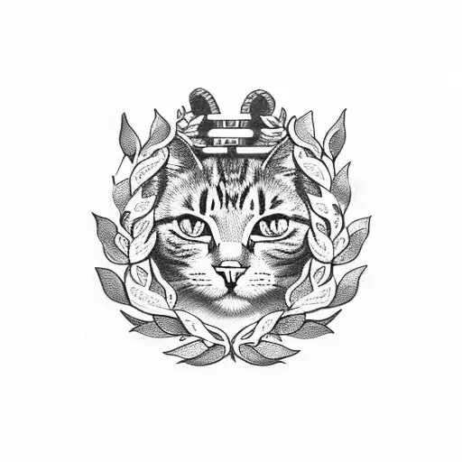 heart laurel wreath with cat paw tattoo design idea