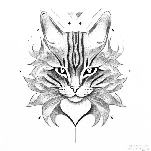 heart laurel wreath cat tattoo design idea