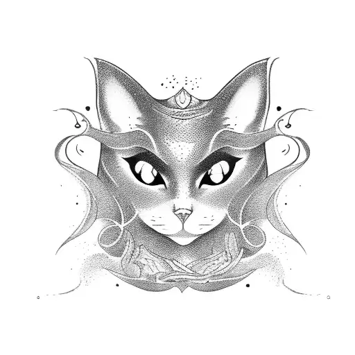 dark mermaid cat tattoo design idea