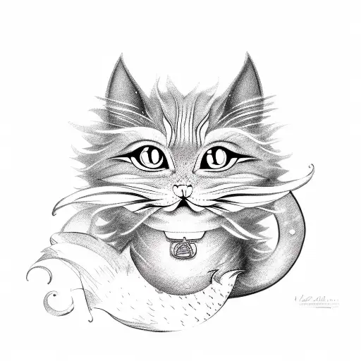 mystic cat mermaid tattoo design idea