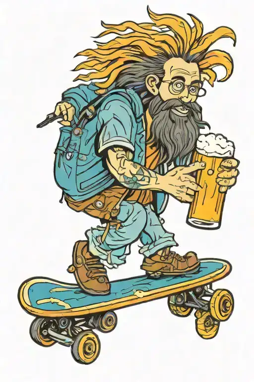 Jesus with a mohawk, on a skateboard, with beer and a cigarette tattoo design idea