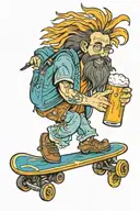 Jesus with a mohawk, on a skateboard, with beer and a cigarette tattoo design idea
