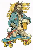 Jesus with a mohawk, on a skateboard, with beer and a cigarette tattoo design idea