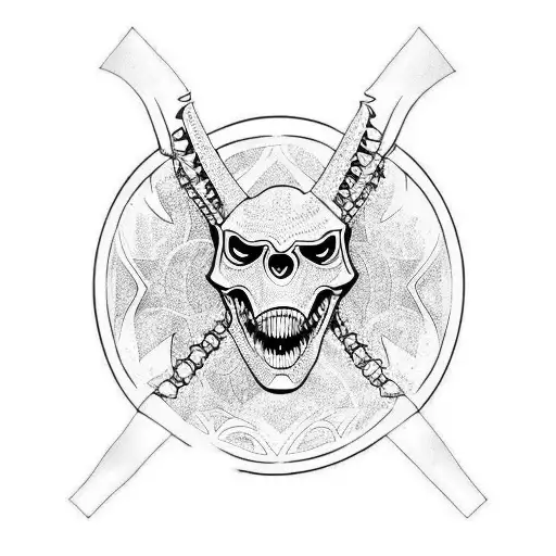 A tattoo design of a dinosaur skeleton with intricate geometric patterns tattoo design idea