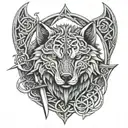 Celtic knot wolf and sword viking tattoo design idea