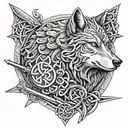 Celtic knot wolf and sword viking tattoo design idea