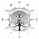 the tree of life with 3 branches and an analog retro clock on each branch tattoo design idea
