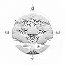 the tree of life with 3 branches and an analog retro clock on each branch tattoo design idea