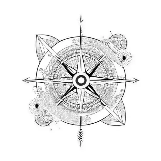 Japanese wave with compass and orca tattoo design idea
