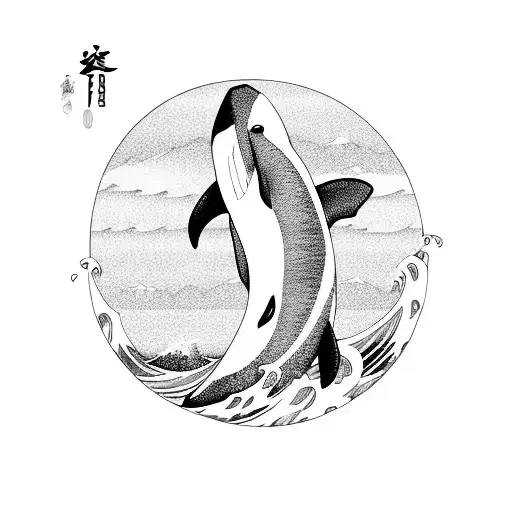Japanese wave with Orca whale tattoo design idea