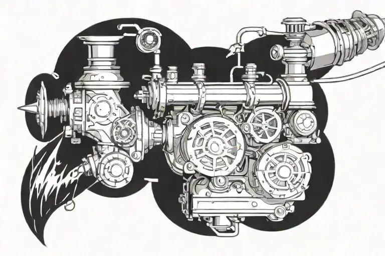 Incorporate elements of League of Legends into a steam turbine engine to symbolize your profession and passion for gaming tattoo design idea