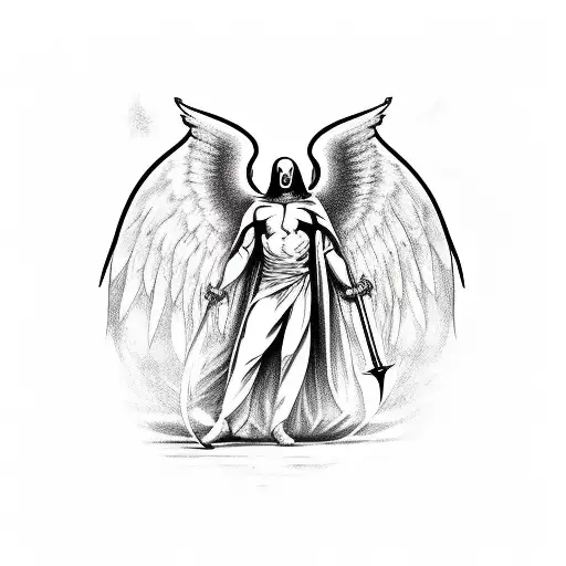 azrael male angel of death holding a sword to go in the middle of my back tattoo design idea