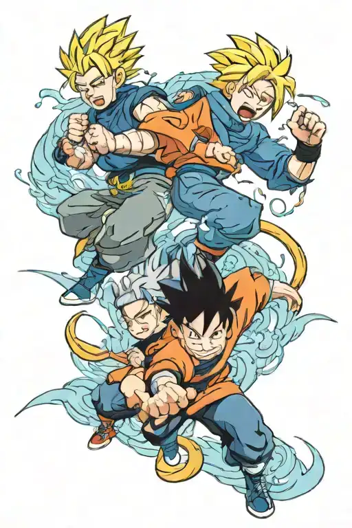 A new-school tattoo featuring a fusion of characters from DBZ and Naruto engaging in a fierce battle tattoo design idea