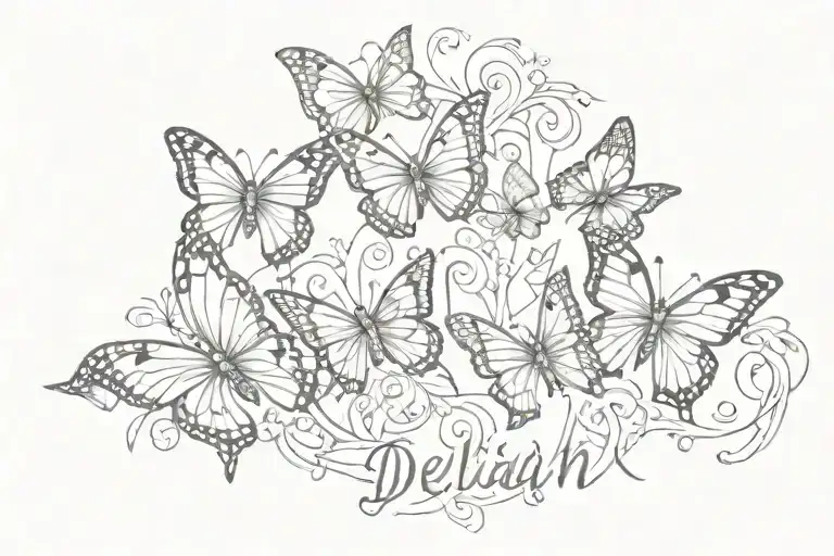 Delilah name incorporated with butterflies  tattoo design idea