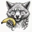 yakuza fox holding a banana tattoo design idea