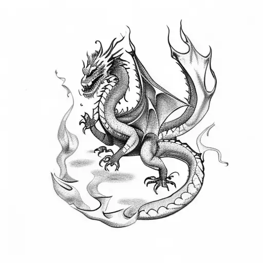 Dragon who plit fire on a castke with lesbians tattoo design idea