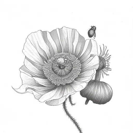 poppy, honeysuckle, aster bouquet  tattoo design idea