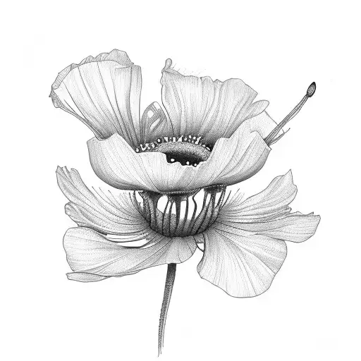 poppy, honeysuckle, aster bouquet  tattoo design idea