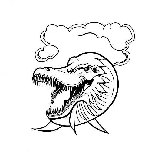 A minimalist tattoo of a Tyrannosaurus rex wearing a leather biker jacket tattoo design idea