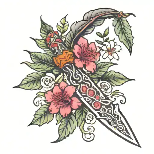 khukuri and Rhododendron arboreum, tattoo design idea