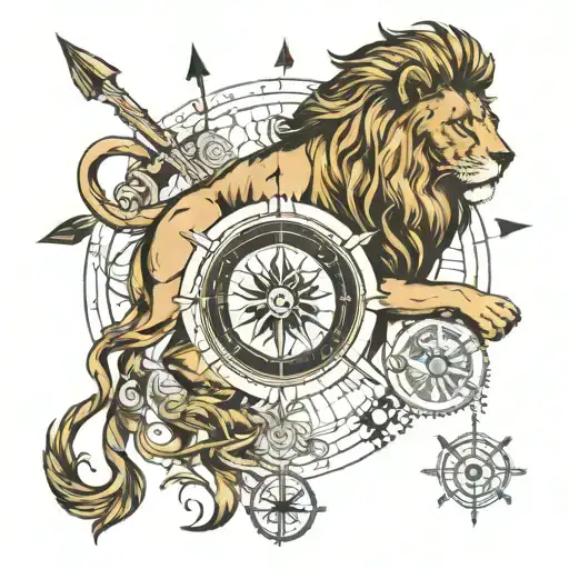 lion,compass, planet, arrow, phonix, roman numerals, hamsa hand, map tattoo design idea