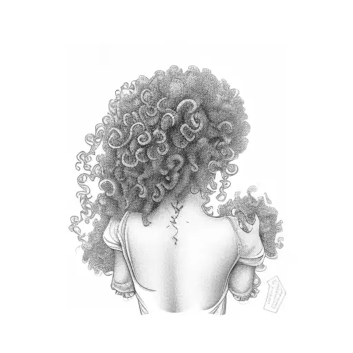 curly hair girl back view tattoo design idea