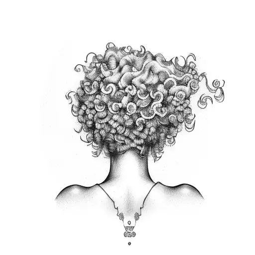 curly hair girl back view tattoo design idea