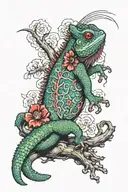Chameleon with a brain as a body tattoo design idea