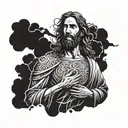 A powerful image of Jesus Christ standing strong in the midst of a storm, symbolizing protection and strength tattoo design idea