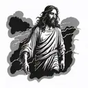 A powerful image of Jesus Christ standing strong in the midst of a storm, symbolizing protection and strength tattoo design idea