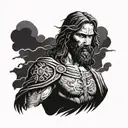 A powerful image of Jesus Christ standing strong in the midst of a storm, symbolizing protection and strength tattoo design idea