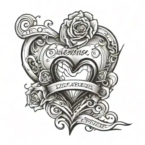Valentine script with broken heart above western theme  tattoo design idea
