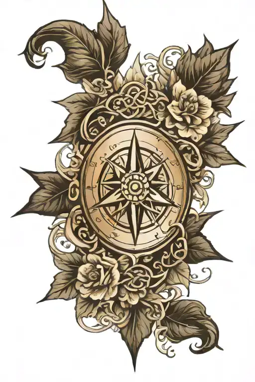 compass rose with intricate celtic knots flower tattoo design idea